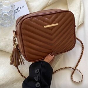 Elegant Brown Quilted Crossbody Bag